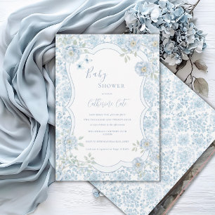 Blauwe Bloemige Fantasievolle Baby Shower  Kaart