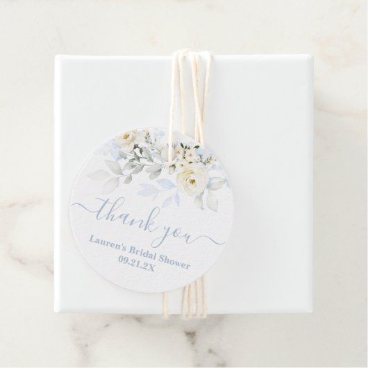 Blauwe bloemige favorietlabels bedankjes labels (In situ)