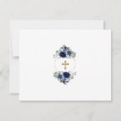 Blauwe Bloemige Foto Tweeling Gouden Kruis Doop  Bedankkaart (Achterkant)