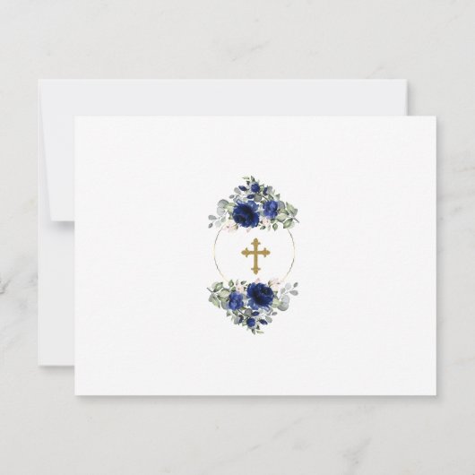 Blauwe Bloemige Foto Tweeling Gouden Kruis Doop  Bedankkaart (Achterkant)