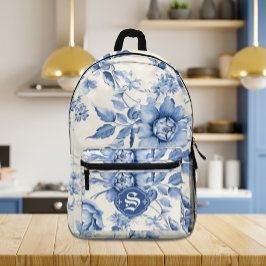 Blauwe Bloemige Franse Toile Chinoiserie Persoonli Bedrukte Rugzak