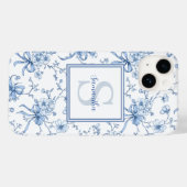 Blauwe Bloemige Franse Toile Monogram Naam Case-Mate iPhone Case (Achterkant (horizontaal))