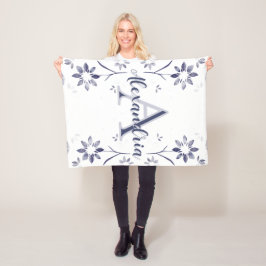 Blauwe Bloemige Gepersonaliseerde Monogram Naam Fleece Deken
