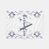 Blauwe Bloemige Gepersonaliseerde Monogram Naam Fleece Deken (Voorkant (Horizontaal))