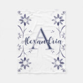 Blauwe Bloemige Gepersonaliseerde Monogram Naam Fleece Deken (Voorkant)
