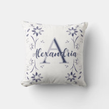 Blauwe Bloemige Gepersonaliseerde Monogram Naam
