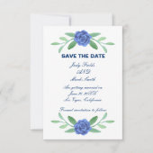 Blauwe Bloemige Groene Loof Save The Date Kaart (Voorkant)