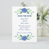 Blauwe Bloemige Groene Loof Save The Date Kaart (Staand voorkant)