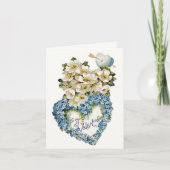 Blauwe bloemige hart  Valentijnsdag Kaart (Voorkant)