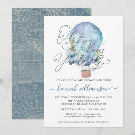 Blauwe Bloemige Heet Luchtballon Baby Shower Kaart