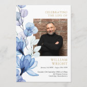 Blauwe Bloemige Herdenkingsdienst Funerair Order O Programmakaart (Voorkant)