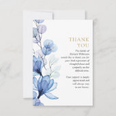 Blauwe bloemige herdenkingsviering van levensbegra bedankkaart (Voorkant)