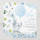 Blauwe bloemige Het is een jongens olifant baby sh Kaart (Voorkant / Achterkant)
