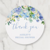 Blauwe Bloemige Hortensia Bruidsborrel Dank Je Bedankjes Labels (Achterkant)