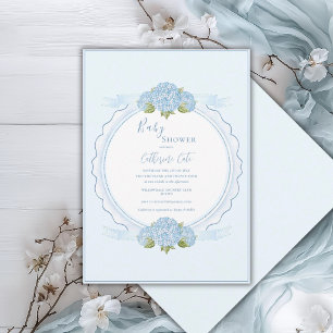 Blauwe Bloemige Hortensia Elegante Baby Shower  Kaart