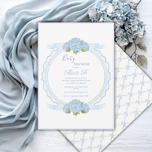 Blauwe Bloemige Hortensia Elegante Baby Shower Kaart