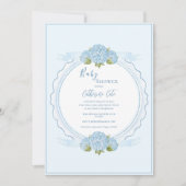 Blauwe Bloemige Hortensia Elegante Baby Shower Kaart (Voorkant)