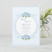Blauwe Bloemige Hortensia Elegante Baby Shower Kaart (Staand voorkant)