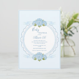 Blauwe Bloemige Hortensia Elegante Baby Shower Kaart