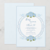 Blauwe Bloemige Hortensia Elegante Baby Shower Kaart (Voorkant / Achterkant)