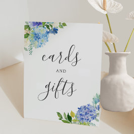 Blauwe Bloemige Hortensia Kaarten en Cadeaus Bord Reclamebord Met Voetstuk