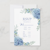 Blauwe bloemige Hortensia RSVP kaart (Voorkant)