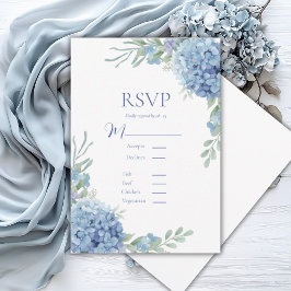 Blauwe bloemige Hortensia RSVP kaart