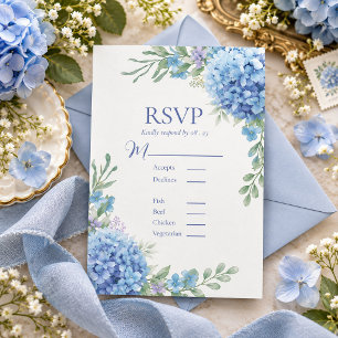 Blauwe bloemige Hortensia RSVP kaart