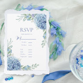Blauwe bloemige Hortensia RSVP kaart