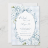 Blauwe bloemige hortensia's geruite whimsical brui kaart (Voorkant)
