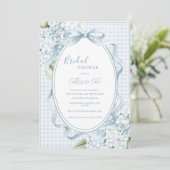 Blauwe bloemige hortensia's geruite whimsical brui kaart (Staand voorkant)