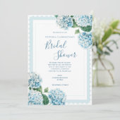Blauwe Bloemige Hydrangea Elegante Bruiloft Feest Kaart (Staand voorkant)