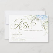 Blauwe Bloemige Hydrangea Huwelijks RSVP Kaart (Voorkant)