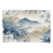 Blauwe Bloemige Japanse Landschap Kussensloop (Voorkant-Links)
