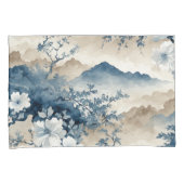 Blauwe Bloemige Japanse Landschap Kussensloop (Voorkant-Rechts)