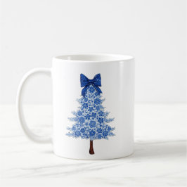 Blauwe bloemige kerstboom koffiemok