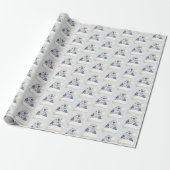 Blauwe Bloemige Kerstmannen Mutsen Kerstmis Cadeaupapier (Uitgerold)