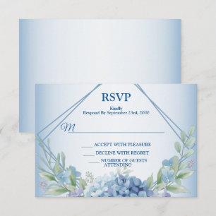 Blauwe Bloemige Kruiden Stof Vintage Trouwfeest RSVP Kaartje