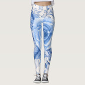 Blauwe bloemige leggings voor dames meisjes stylis (Voorkant)