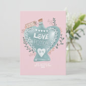 Blauwe bloemige liefdesdrankfles Valentijnsdag roz Feestdagenkaart (Staand voorkant)