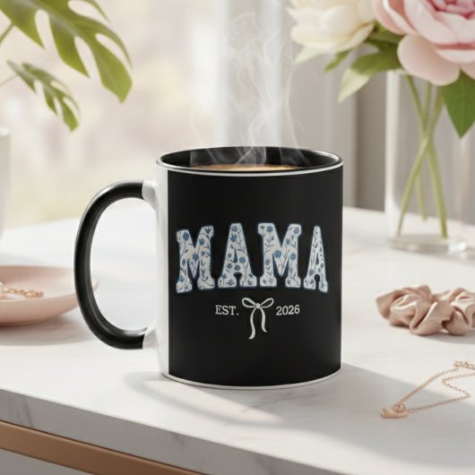Blauwe Bloemige Mama Varsity Minimal Moederschap Mok