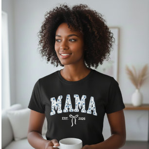 Blauwe Bloemige Mama Varsity Vrouwelijke Esthetiek T-shirt