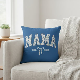 Blauwe Bloemige Mama Varsity Vrouwelijke Kunst Kussen