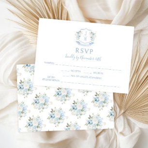 Blauwe Bloemige Moderne Monogram Huwelijks RSVP Ka Kaartje
