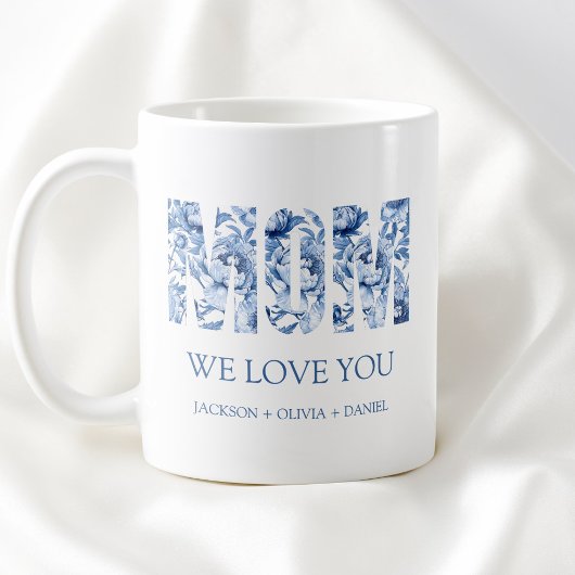 Blauwe Bloemige Moderne Typografie Chic Moeder We Koffiemok