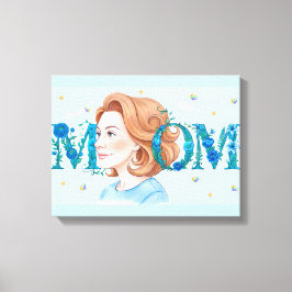 Blauwe Bloemige Moeder Canvas Afdruk