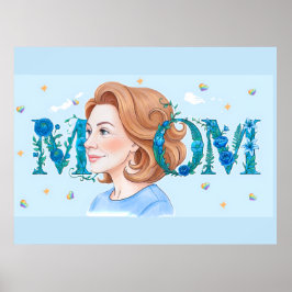Blauwe Bloemige Moeder Poster
