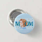 Blauwe Bloemige Moeder Ronde Button 3,2 Cm (Voorkant /achterkant)