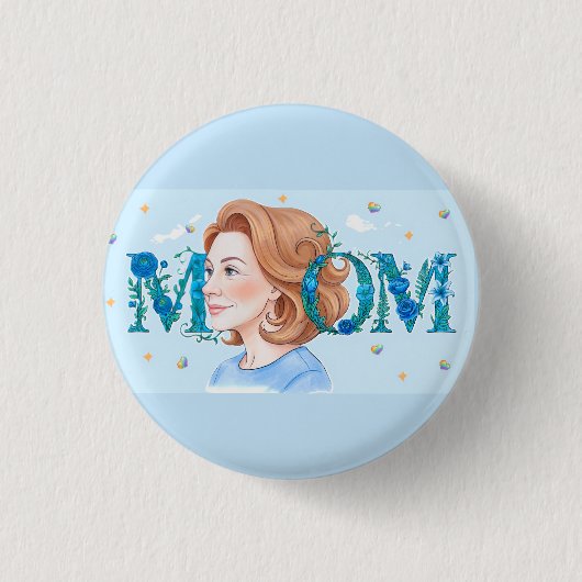 Blauwe Bloemige Moeder Ronde Button 3,2 Cm (Voorkant)