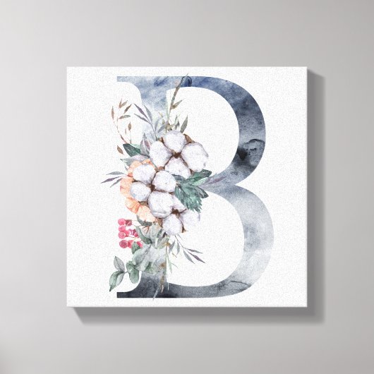 Blauwe Bloemige Monogram Initiaal B Canvas Afdruk (Voorkant)